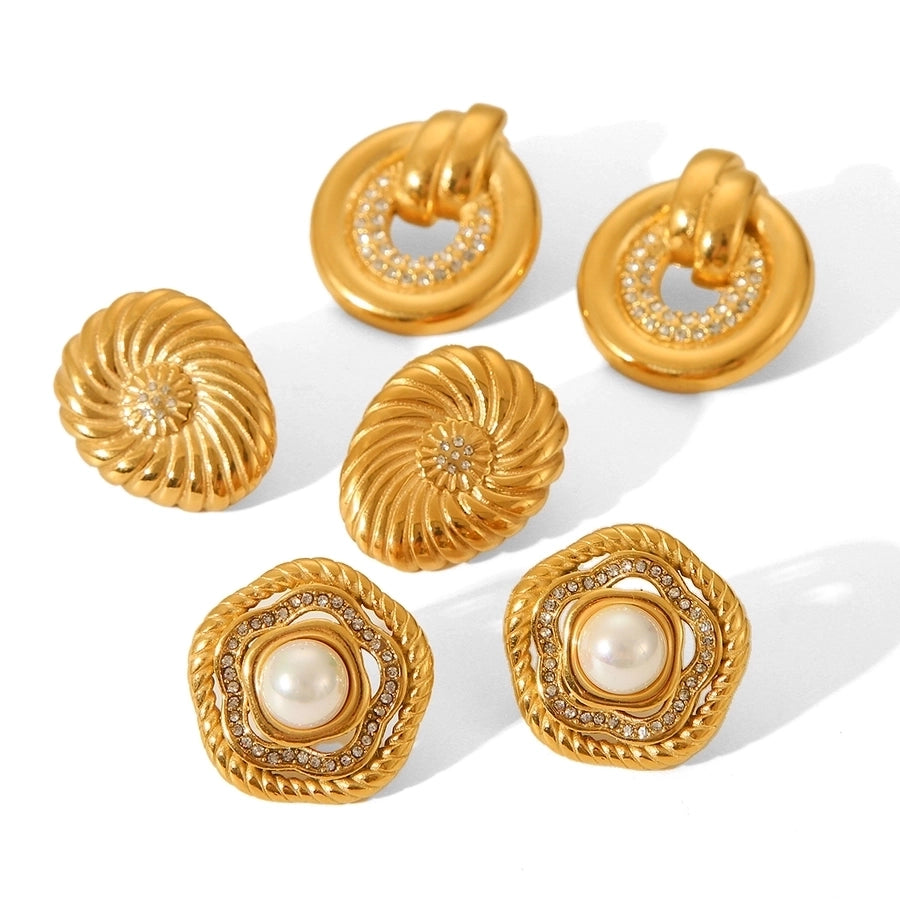 1 Pair IG Style Classic Style Round Flower Thread 304 Stainless Steel Titanium Steel 18K Gold Plated Ear Studs