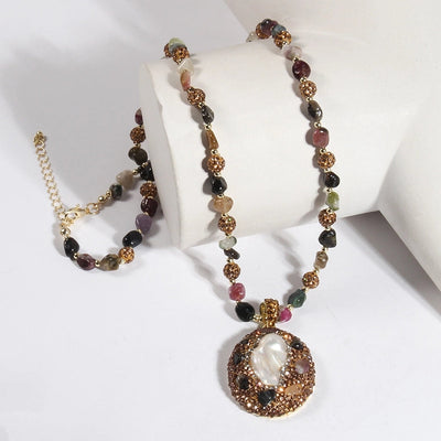 Bohemian Water Droplets natural stone Beaded Chain Pendant Necklace In Bulk