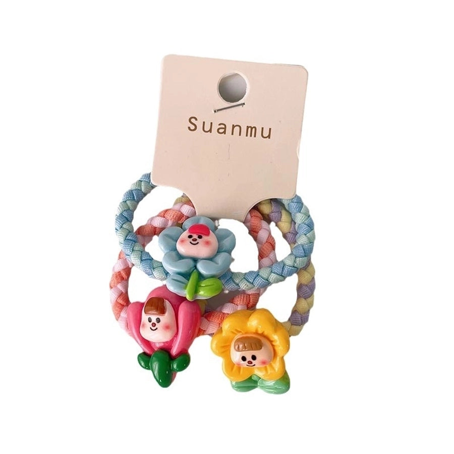kid's cartoon style animal fruit flower cloth resin contrast collar hair tie