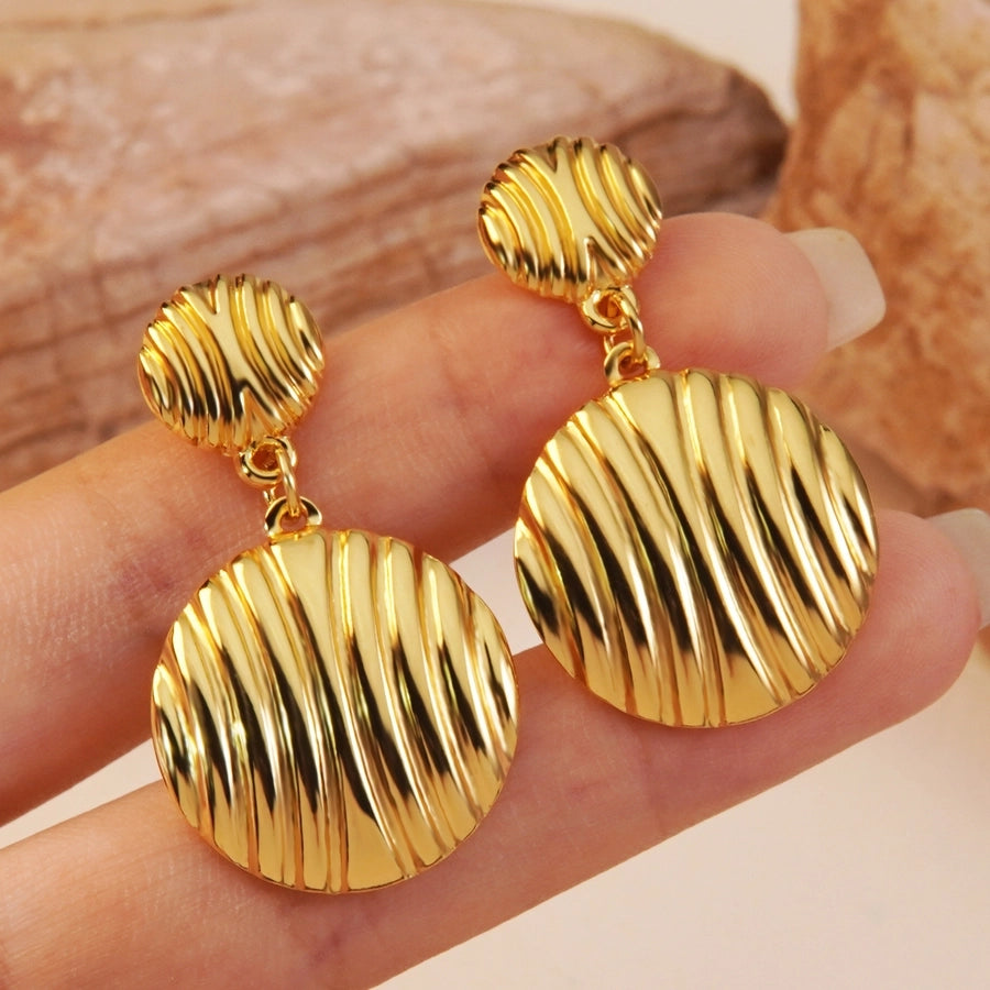 1 Pair Simple Style Classic Style Streetwear Round 304 Stainless Steel Imitation Gold  Drop Earrings