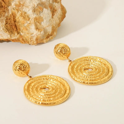 1 Pair IG Style Solid Color Spiral Stripe Plating 304 Stainless Steel 18K Gold Plated Drop Earrings