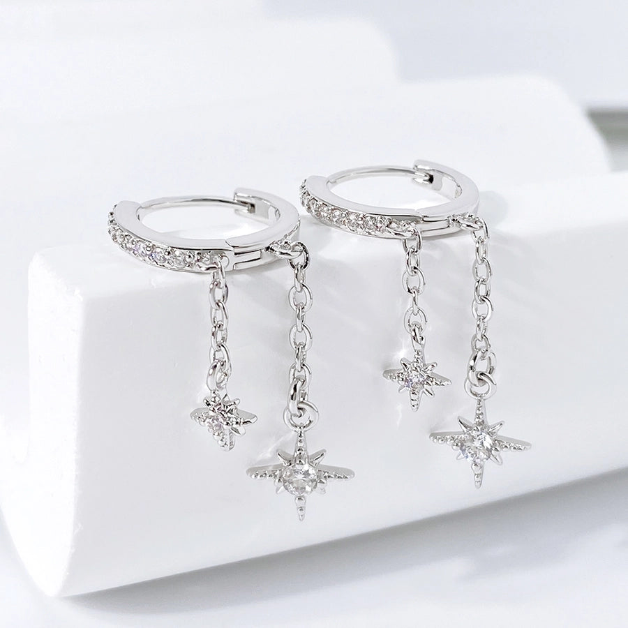 1 Pair Casual Hexagram Star Asymmetrical Copper Zircon Drop Earrings