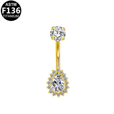 1 Piece Belly Rings Elegant Classic Style Shiny Oval Pure Titanium Titanium Alloy Zircon 14K Gold Plated White Gold Plated