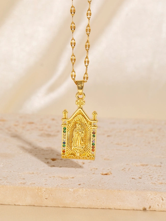 Copper Plating Virgin Mary Zircon Pendant Necklace
