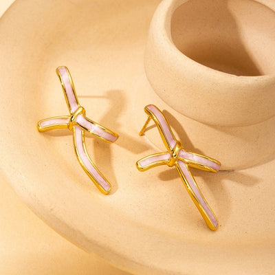 1 Pair Sweet Bow Knot Enamel 304 Stainless Steel Ear Studs