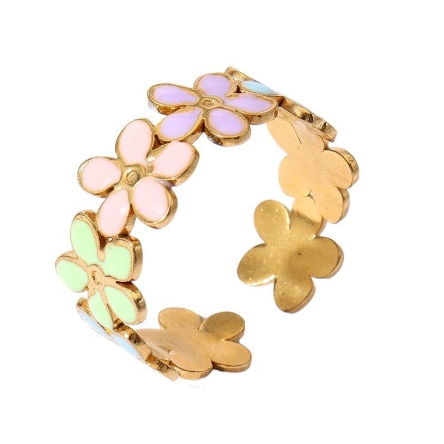 Jewelry Retro Sweet Stripe Flower 304 Stainless Steel Enamel Open Rings