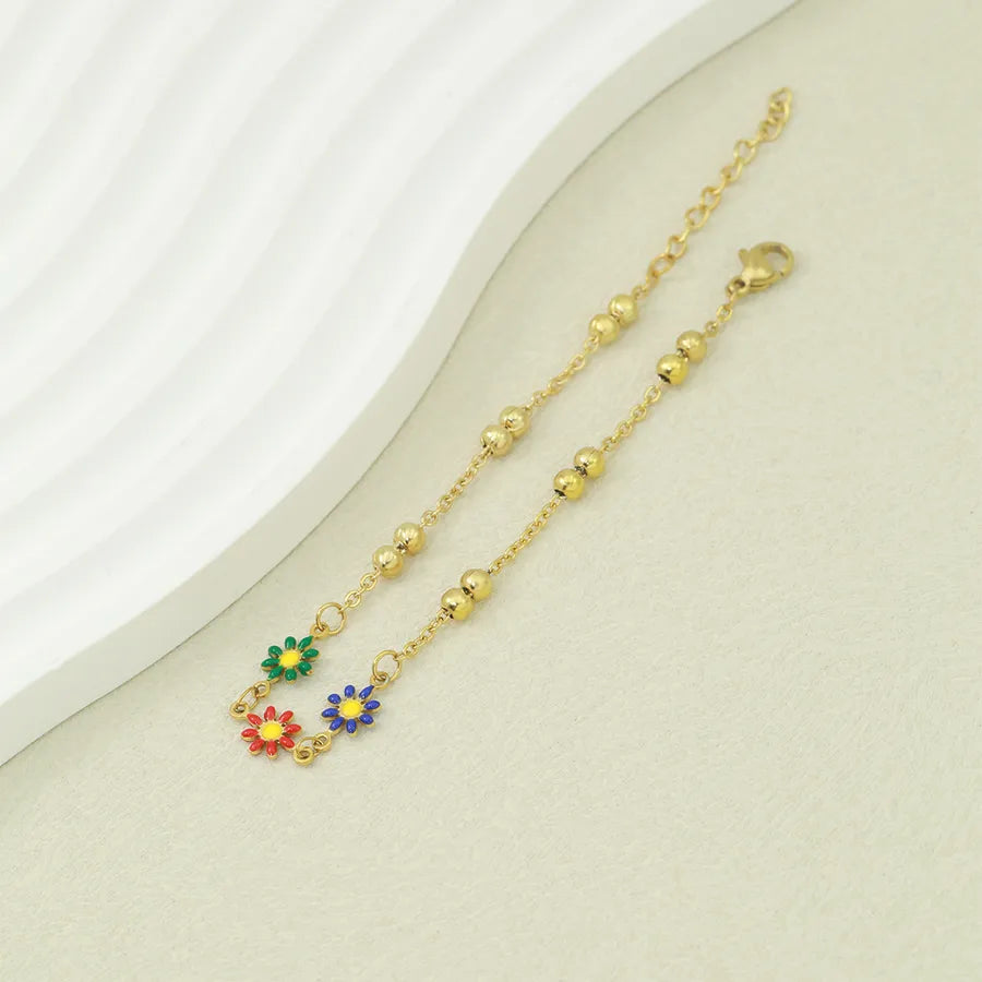 Cute Sweet Daisy 304 Stainless Steel 18K Gold Plated O-shaped chain Bracelets In Bulk