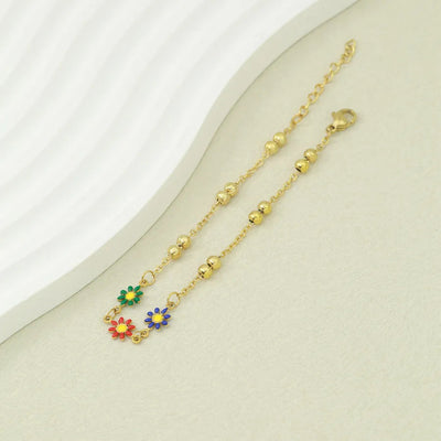 Cute Sweet Daisy 304 Stainless Steel 18K Gold Plated O-shaped chain Bracelets In Bulk