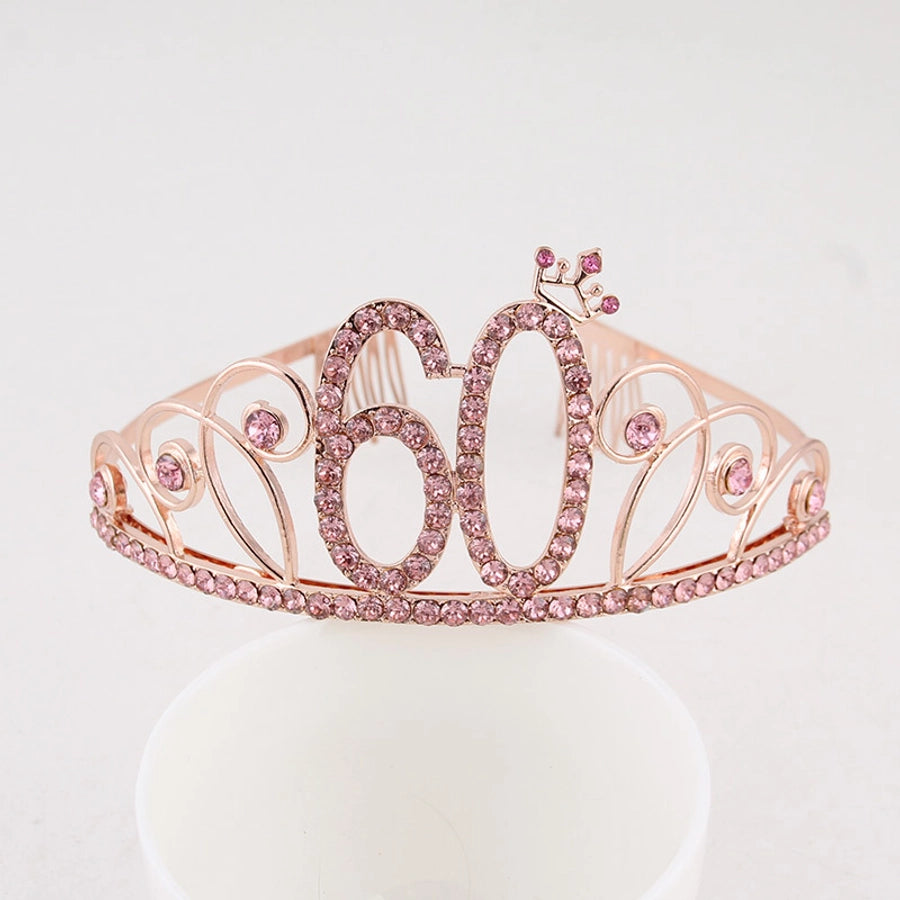 New Birthday Crown  60 Digital Birthday Headband Bridal Banquet Rhinestone Hair Accessories Alloy Headband Women