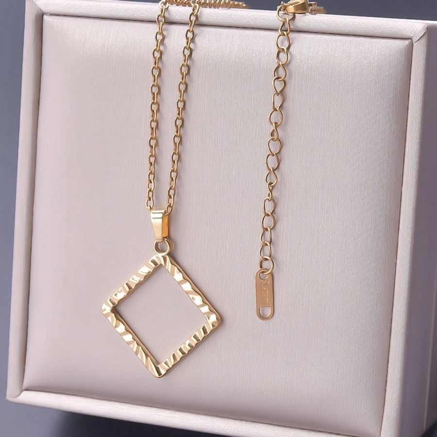 Jewelry Basic Simple Style Classic Style Square 304 Stainless Steel 18K Gold Plated Plating Pendant Necklace