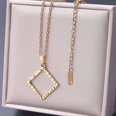 Jewelry Basic Simple Style Classic Style Square 304 Stainless Steel 18K Gold Plated Plating Pendant Necklace