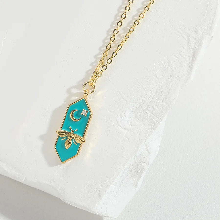 Copper 14K Gold Plated Vintage Style Simple Style Classic Style Plating Inlay Zircon Pendant Necklace