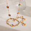 Jewelry French Style Sweet IG Style Flower 304 Stainless Steel Pearl 18K Gold Plated Enamel Inlay Bracelets Earrings Necklace