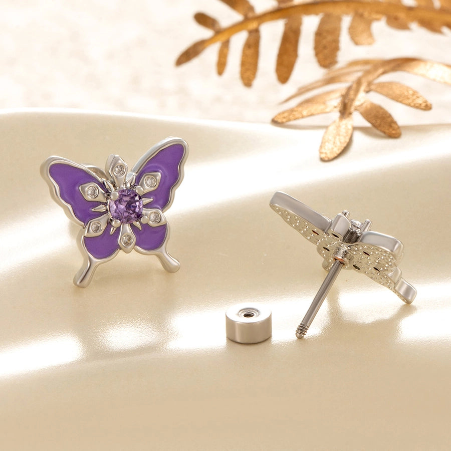 1 Piece Casual Korean Style Butterfly Copper Zircon Ear Studs