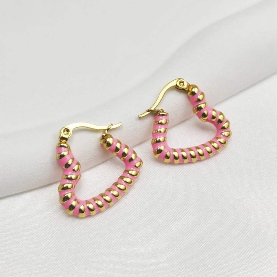 1 Pair Elegant Simple Style Heart Shape Twist Enamel 304 Stainless Steel Stainless Steel Earrings