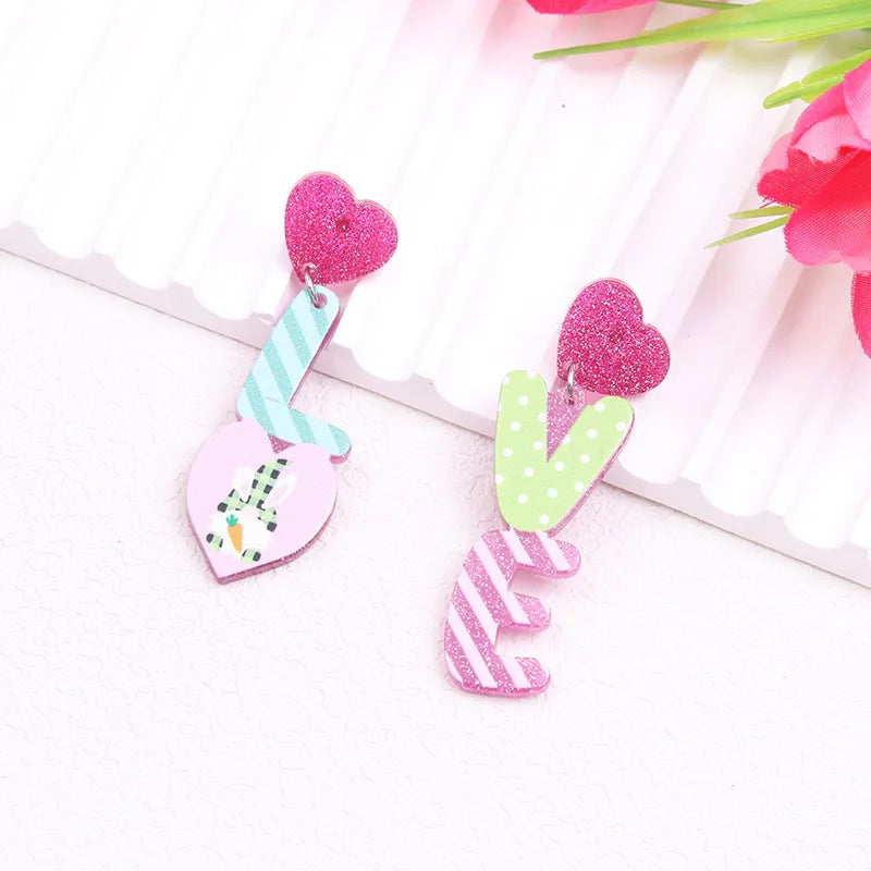 1 Pair Sweet Rabbit Colorful Egg Arylic Drop Earrings