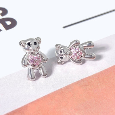 1 Pair Cute Bear Copper Zircon Ear Studs