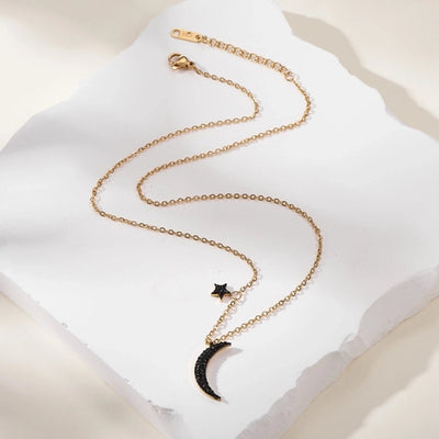 Jewelry Vintage Style Simple Style Star Moon 304 Stainless Steel Gold Plated Star Pendant Necklace