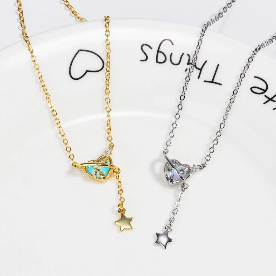 Metal Copper cable chain 18K Gold Plated White Gold Plated Inlay Heart Shape Artificial Gemstones Pendant Necklace