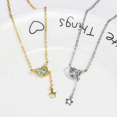 Metal Copper cable chain 18K Gold Plated White Gold Plated Inlay Heart Shape Artificial Gemstones Pendant Necklace