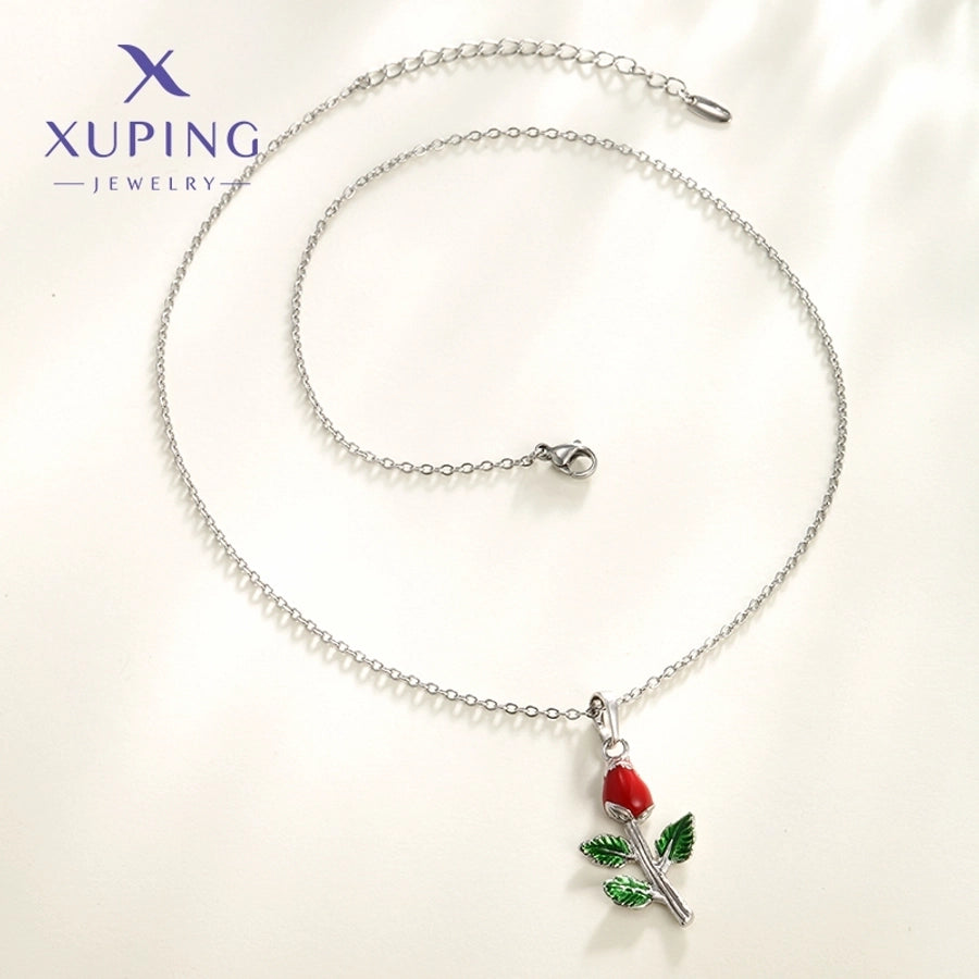 Copper 18K Gold Plated Platinum Plated Enamel Flower Pendant Necklace