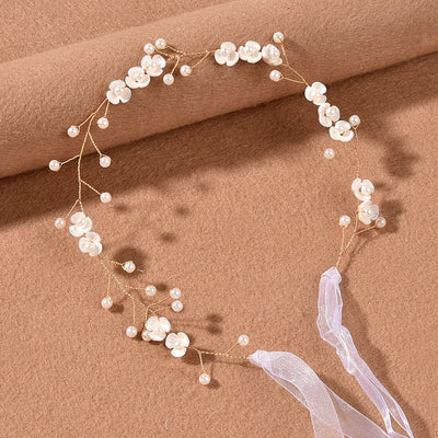bridal headdress pearl three-petal flower handmade headband