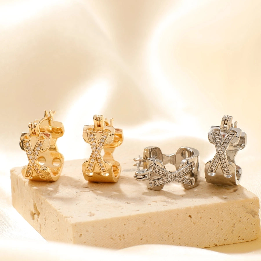 1 Pair Glam Luxurious Korean Style Geometric Inlay Copper Zircon K Gold Plated Ear clip