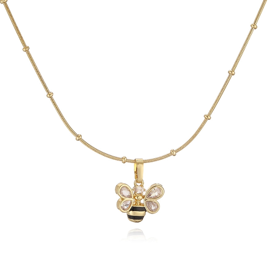 Jewelry Elegant Sweet Simple Style Pentagram Heart Shape Bee Copper Zircon 18K Gold Plated Enamel Inlay Pendant Necklace