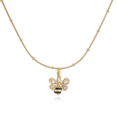 Jewelry Elegant Sweet Simple Style Pentagram Heart Shape Bee Copper Zircon 18K Gold Plated Enamel Inlay Pendant Necklace