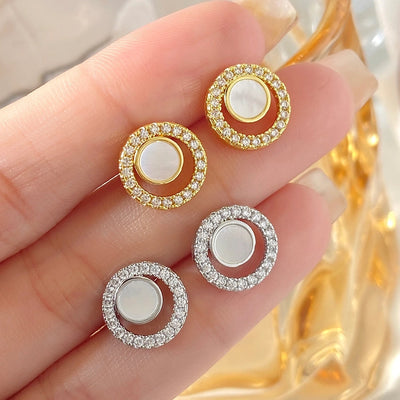 1 Pair IG Style Novelty Circle Hollow Out Inlay Copper Zircon Ear Studs