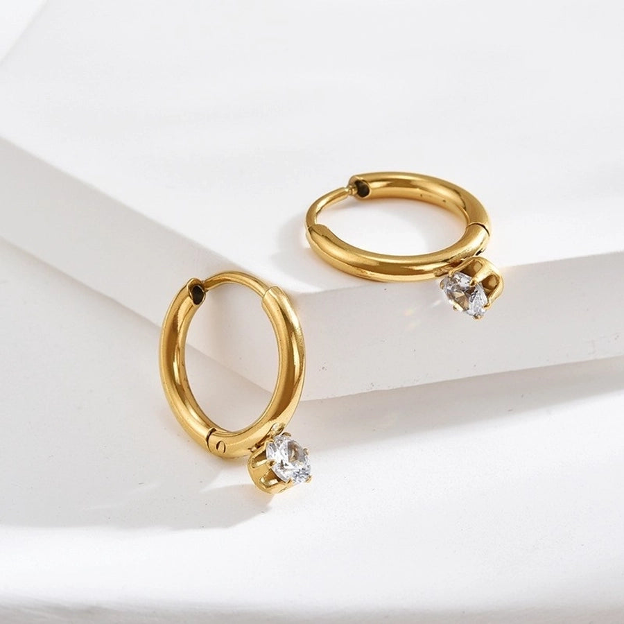1 Pair Cute French Style Commute Geometric Plating 304 Stainless Steel Artificial Rhinestones 18K Gold Plated Earrings