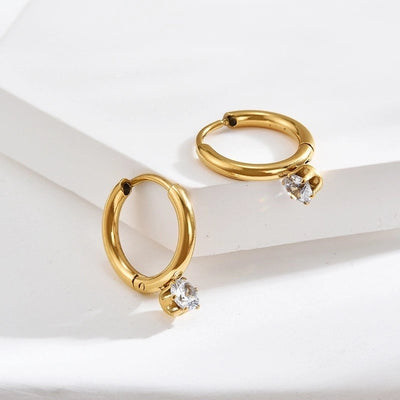 1 Pair Cute French Style Commute Geometric Plating 304 Stainless Steel Artificial Rhinestones 18K Gold Plated Earrings