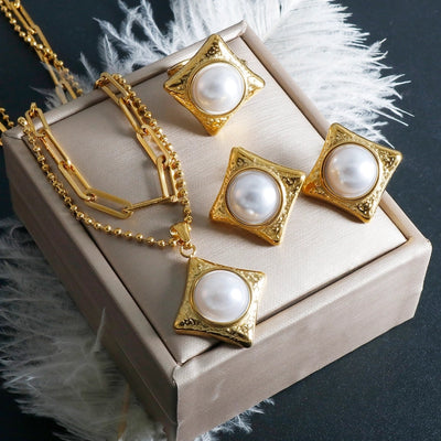 Jewelry IG Style Simple Style Commute Rhombus 304 Stainless Steel Pearl Inlay Rings Earrings Necklace