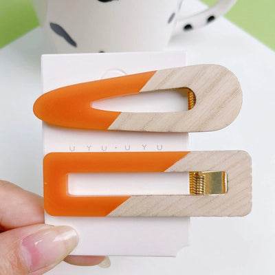 simple style color block wood acetic acid sheets handmade patchwork hair clip 1 pair