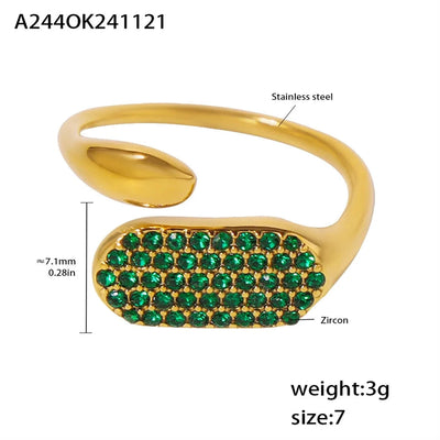 Jewelry Elegant Luxurious Geometric 304 Stainless Steel Zircon 18K Gold Plated Inlay Open Rings