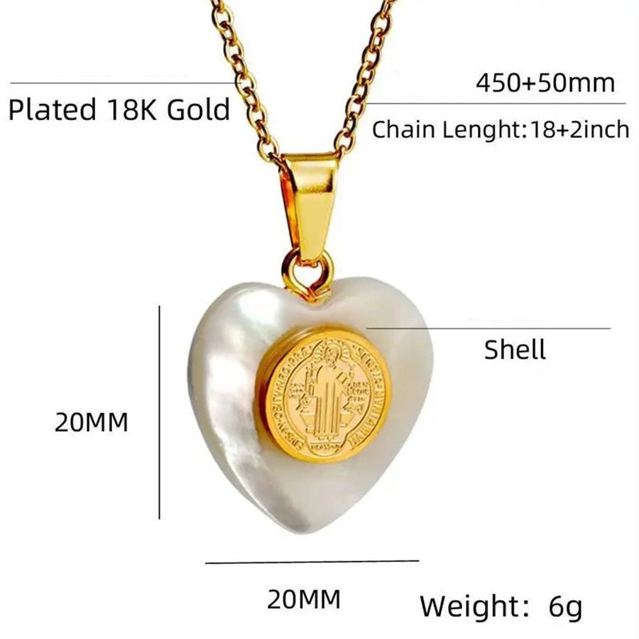 Elegant Heart Shape 304 Stainless Steel Shell  Pendant Necklace