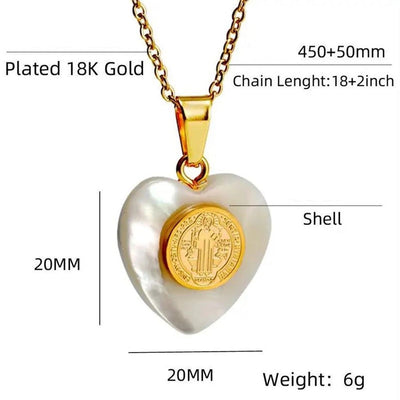 Elegant Heart Shape 304 Stainless Steel Shell  Pendant Necklace