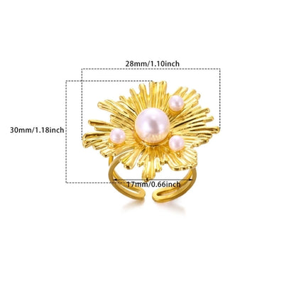 French Style Retro Minority Pearl Ear Stud and Ring Suit Light Luxury High-Grade Autumn Design Flower Rings Ear Studs