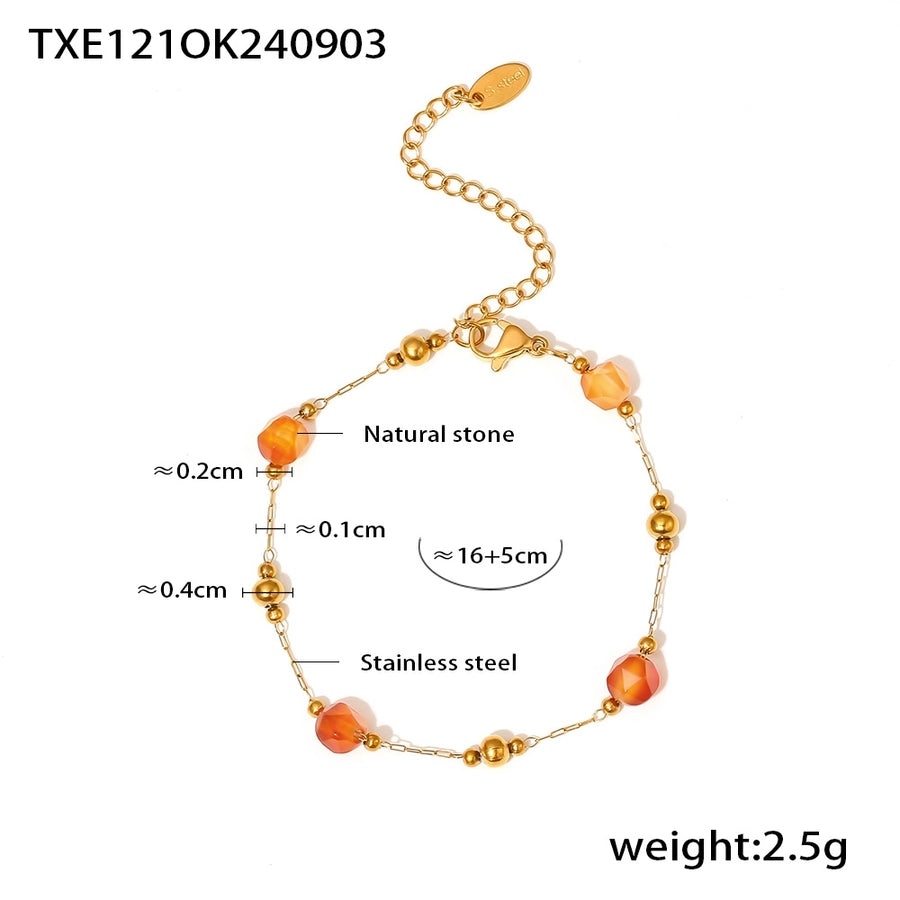 Europe and America  Fashion Natural Stone Golden Balls Beaded Necklace Temperamental Bracelet Stainless Steel Handmade Chain Jewelry Suit