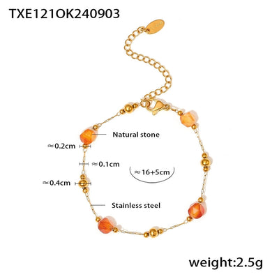 Europe and America  Fashion Natural Stone Golden Balls Beaded Necklace Temperamental Bracelet Stainless Steel Handmade Chain Jewelry Suit