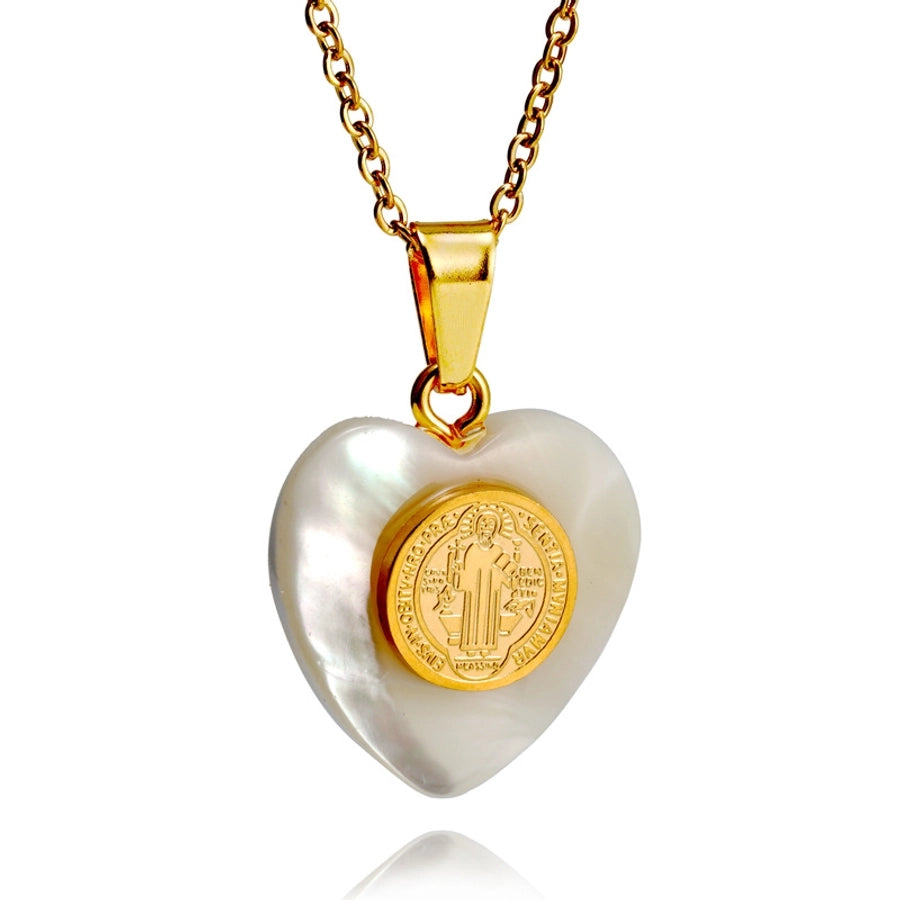 Elegant Heart Shape 304 Stainless Steel Shell  Pendant Necklace