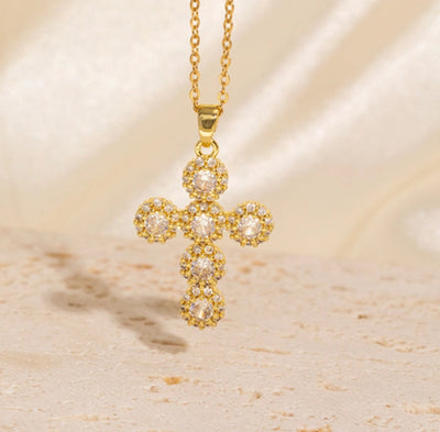 Copper Plating Cross Zircon Pendant Necklace