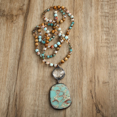 Retro Geometric natural stone Beaded Chain Pendant Necklace In Bulk