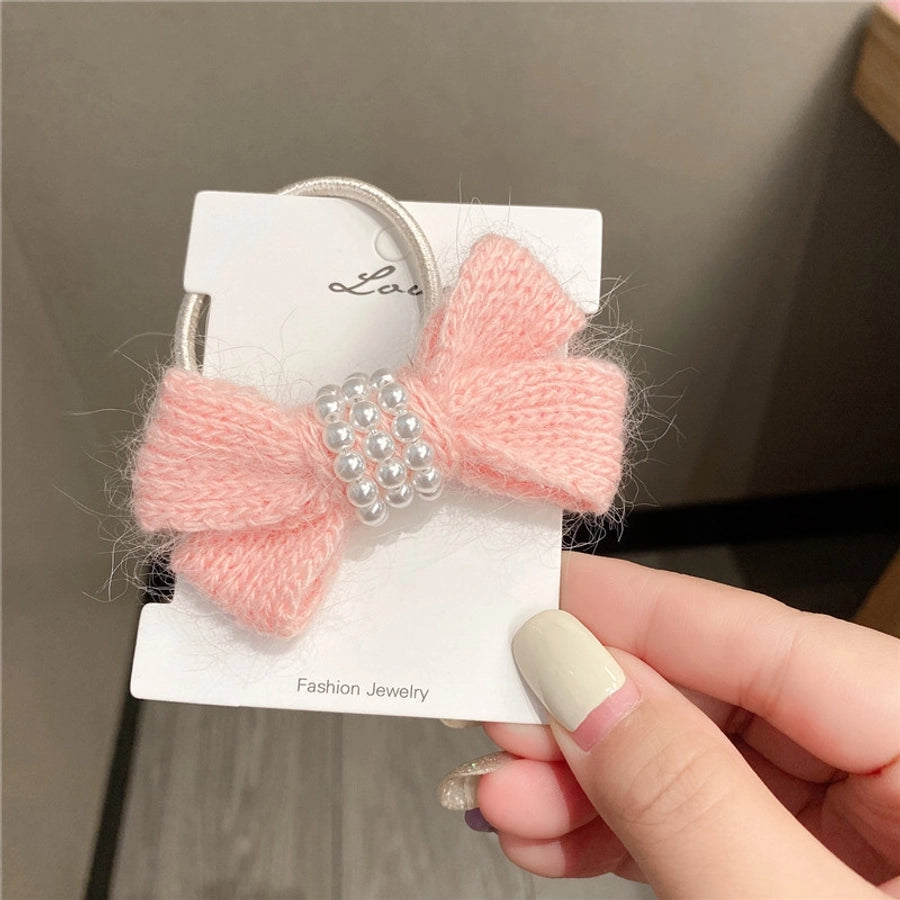 autumn and winter new bow wool simple headband female online influencer ins rubber band female hair tie pearl tie waist hair ring