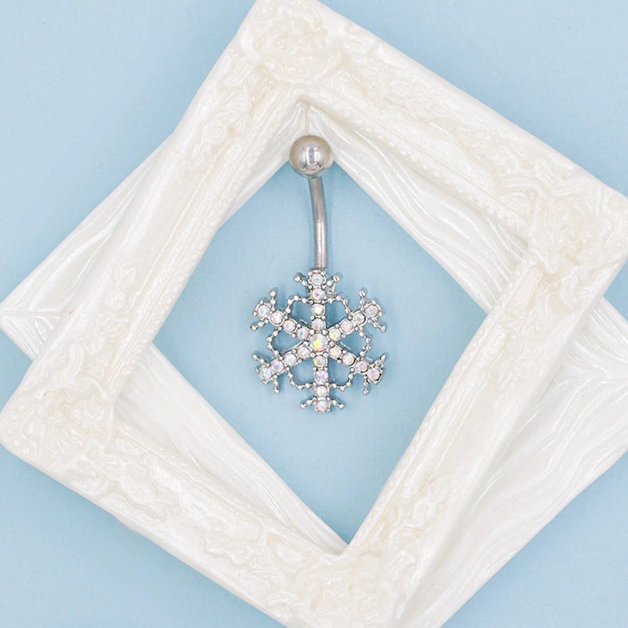 1 Piece Belly Rings Sexy Classic Style Snowflake 316 Stainless Steel  Alloy Plating Rhinestones Glass 18K Gold Plated White Gold Plated