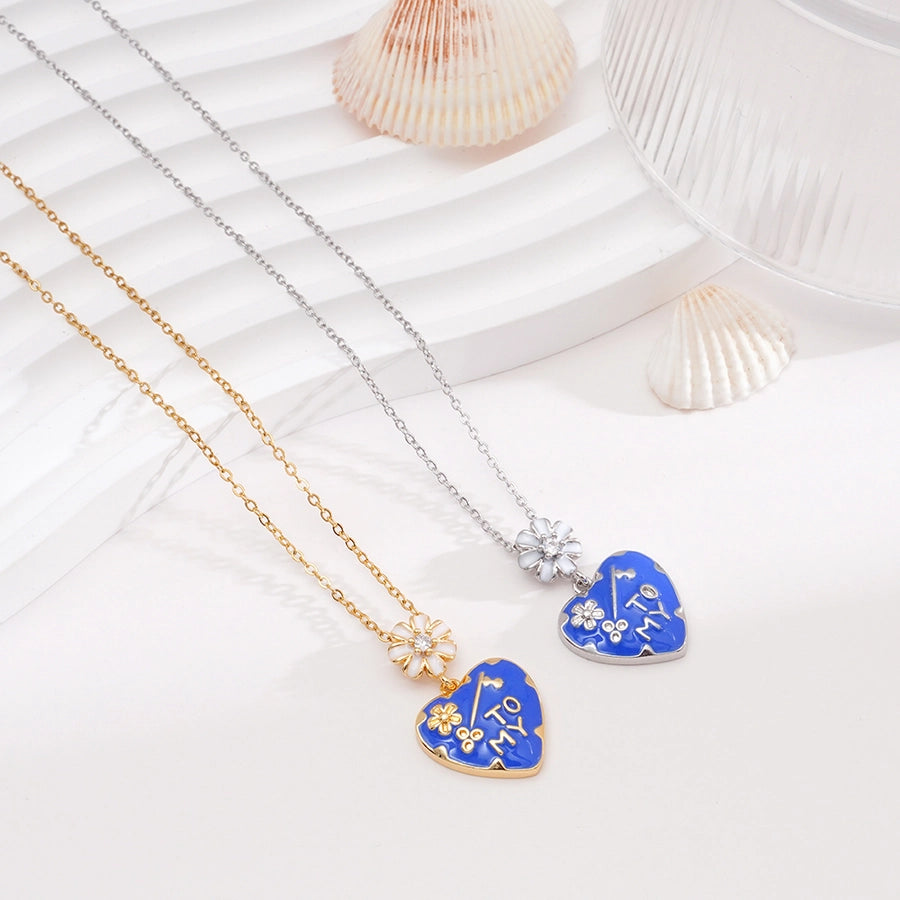 Jewelry IG Style Sweet Heart Shape Flower 304 Stainless Steel Copper Zircon 18K Gold Plated Enamel Inlay Pendant Necklace