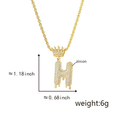 Copper Hemp flowers chain 18K Gold Plated Letter Zirconia Pendant Necklace