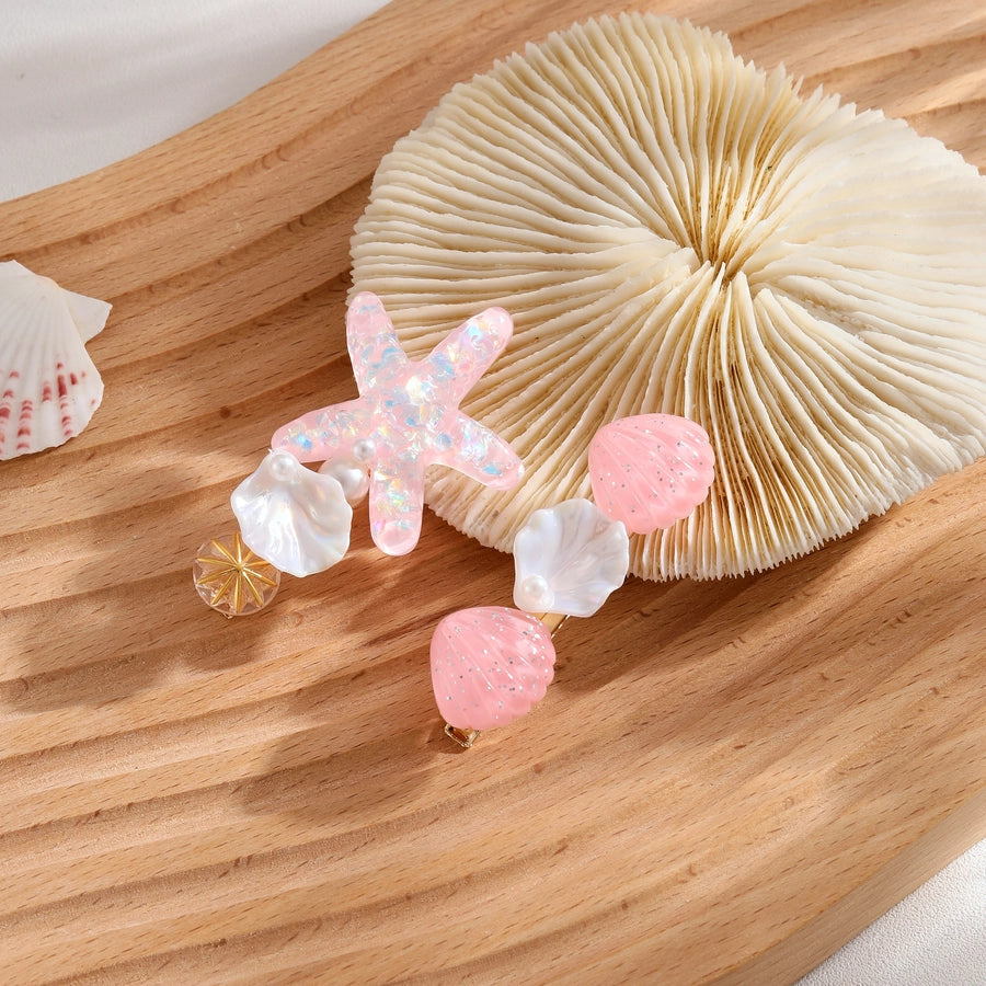 Women's Beach Sweet Starfish Shell Alloy Resin Inlay Pearl Hair Clip