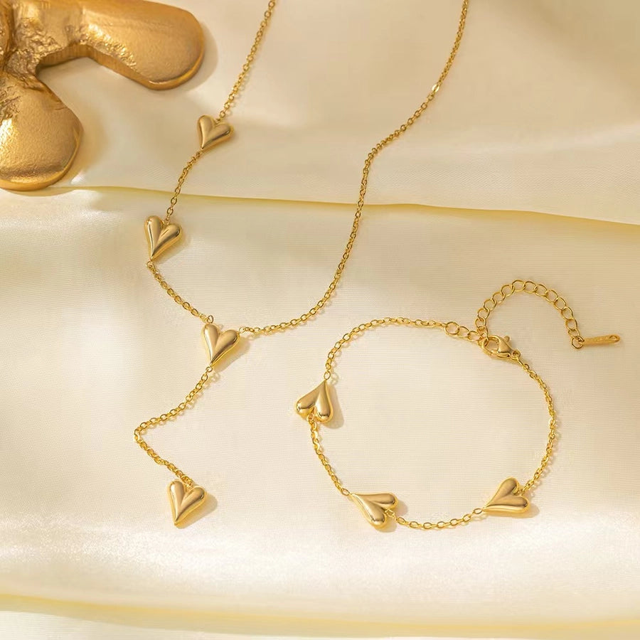 Jewelry Sweet Simple Style Heart Shape 304 Stainless Steel 18K Gold Plated Plating Bracelets Necklace