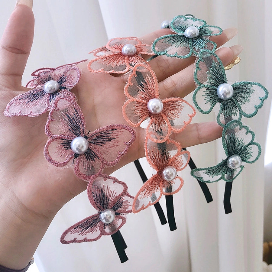 fashion butterfly alloy lace inlay artificial pearls hair band 1 piece